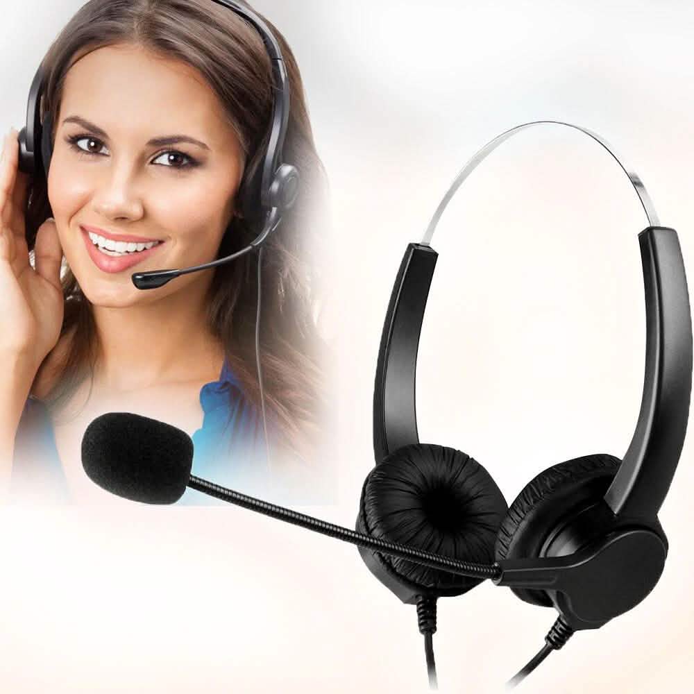 Call Center Noise Cancelling Corded Binaural Hands-free Headset with Microphone DailySale