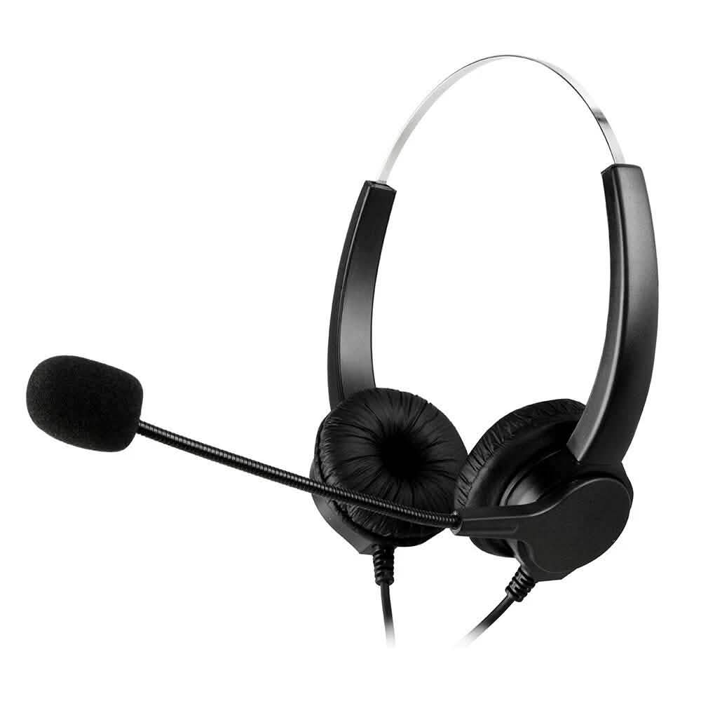Call Center Noise Cancelling Corded Binaural Hands-free Headset with Microphone DailySale