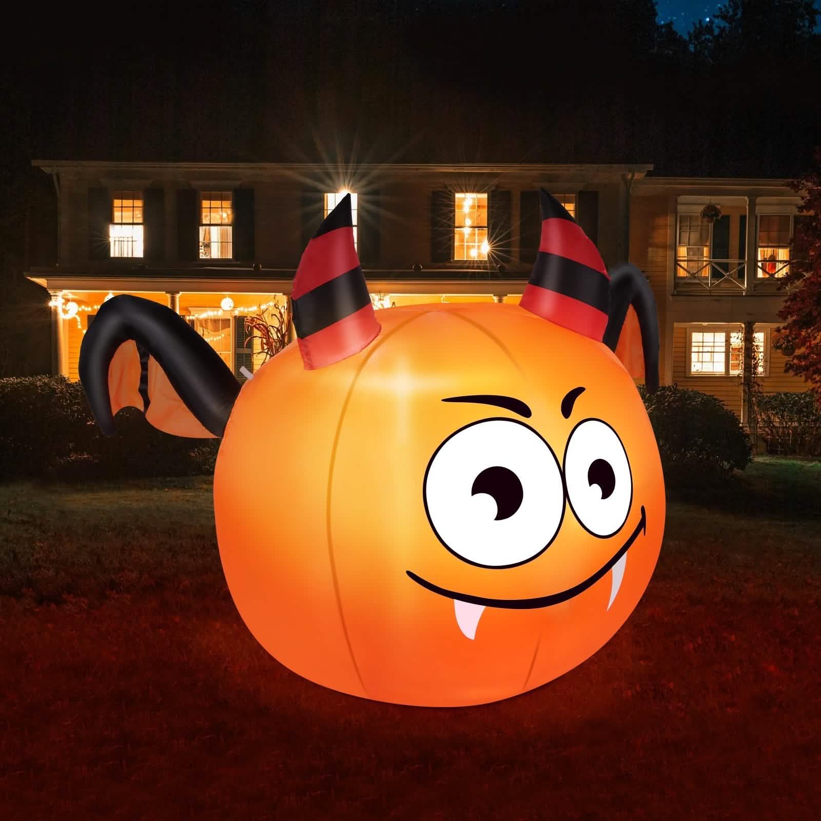 CAMAULAN 4FT Halloween Pumpkin Outdoor Decoration with a Bat DailySale