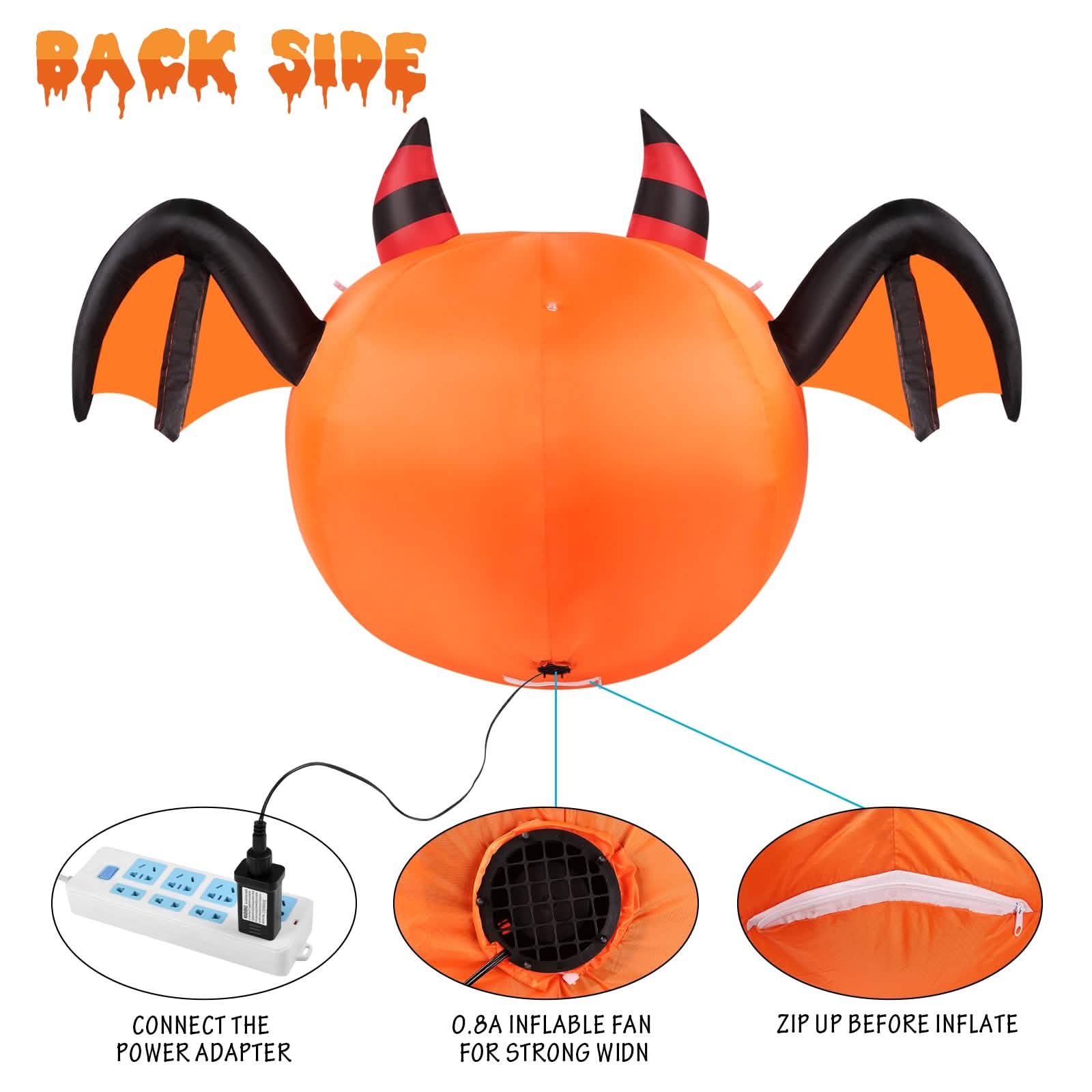 CAMAULAN 4FT Halloween Pumpkin Outdoor Decoration with a Bat DailySale
