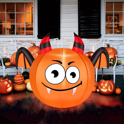 CAMAULAN 4FT Halloween Pumpkin Outdoor Decoration with a Bat DailySale
