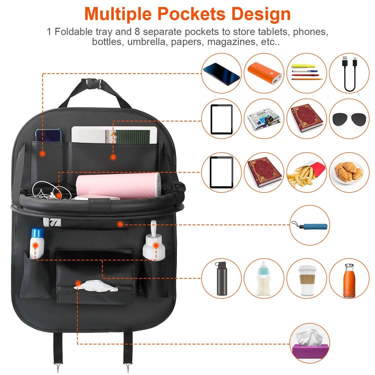 Car Back Seat Organizer with Foldable Table Tray 8 Pockets DailySale