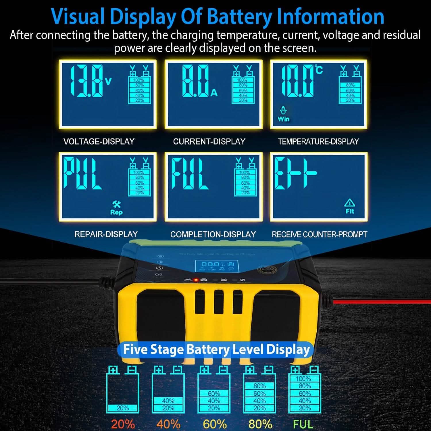 Car Battery Charger 12V/6A Smart Automatic Battery Charger Pulse Repair DailySale