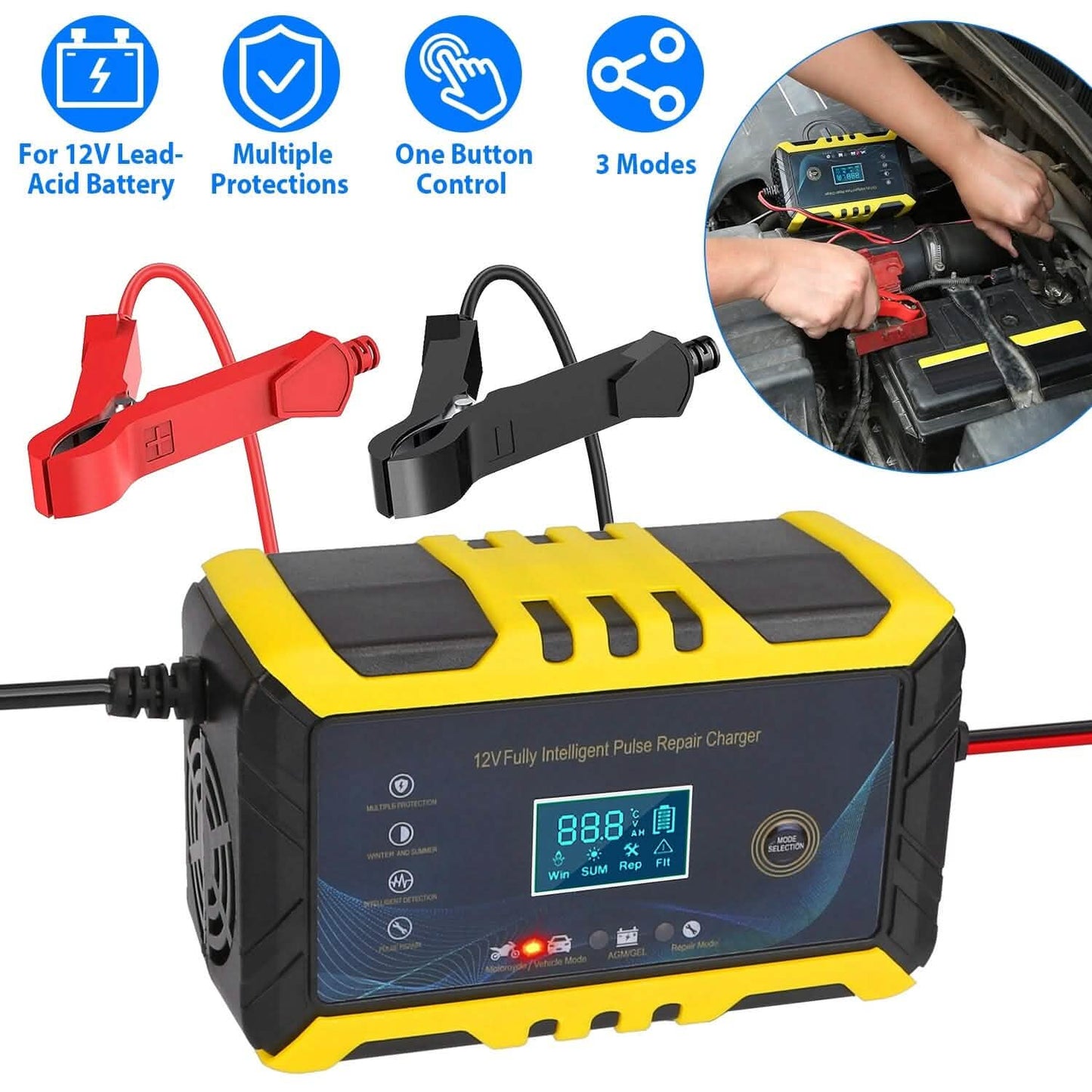 Car Battery Charger 12V/6A Smart Automatic Battery Charger Pulse Repair DailySale