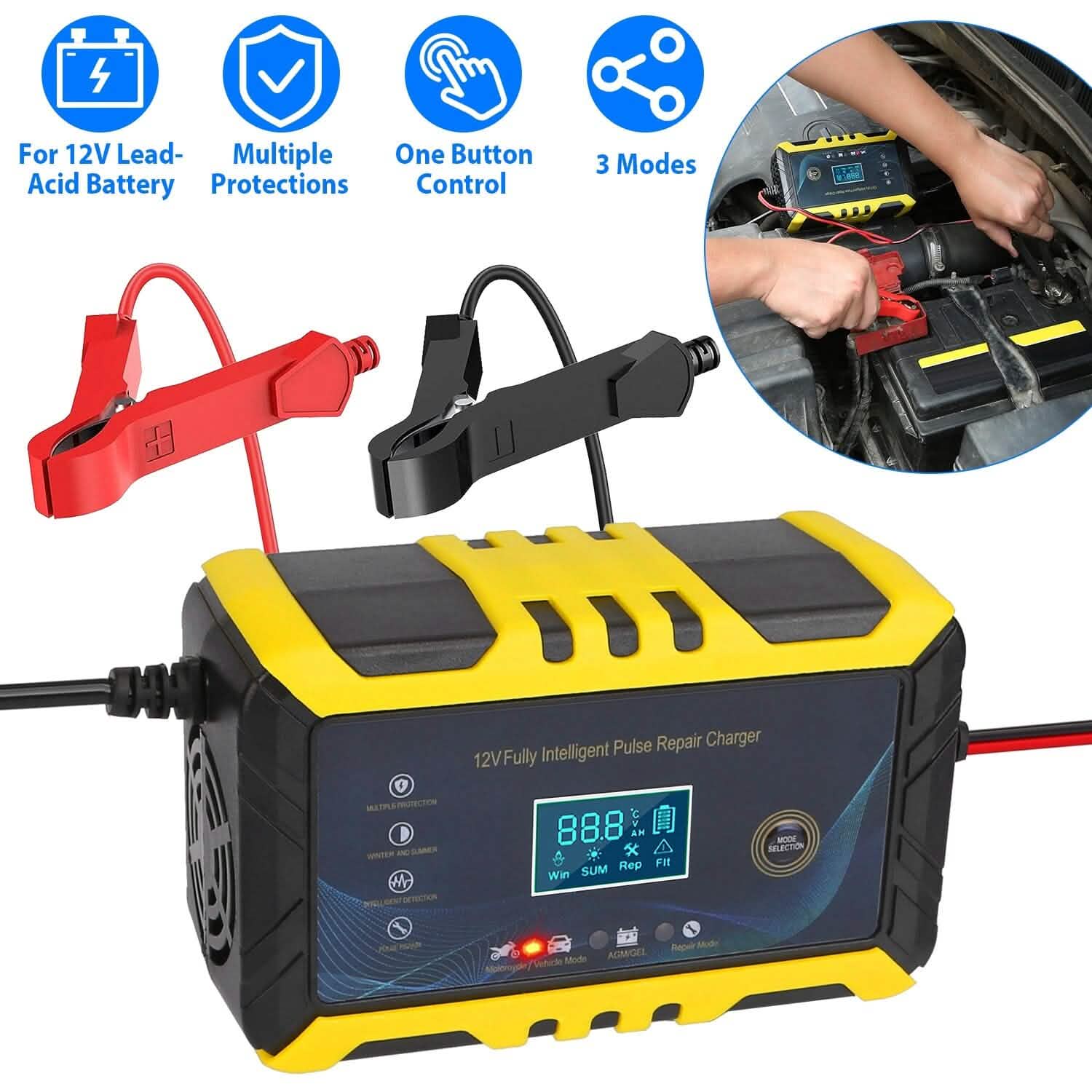 Car Battery Charger 12V/6A Smart Automatic Battery Charger Pulse Repair DailySale