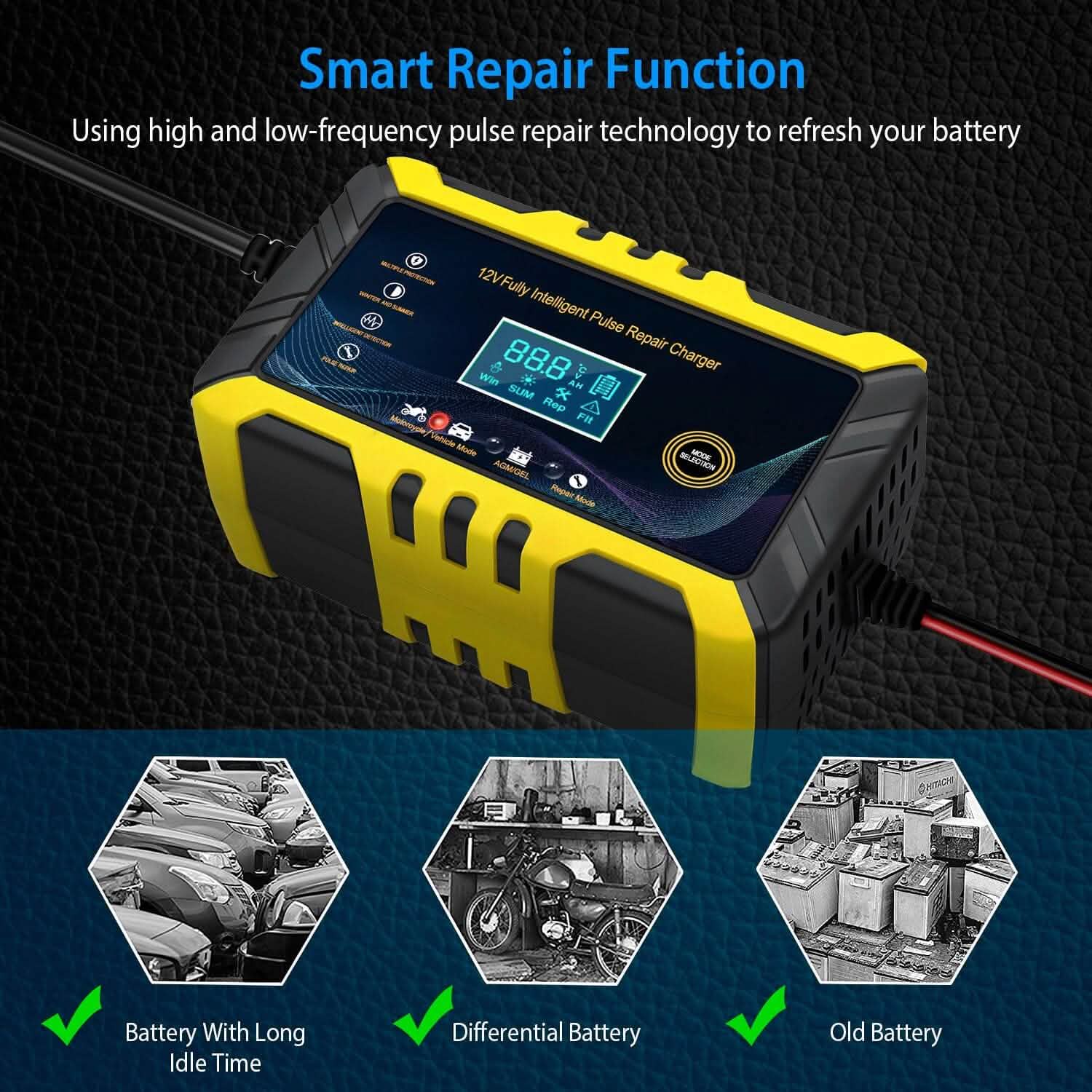 Car Battery Charger 12V/6A Smart Automatic Battery Charger Pulse Repair DailySale