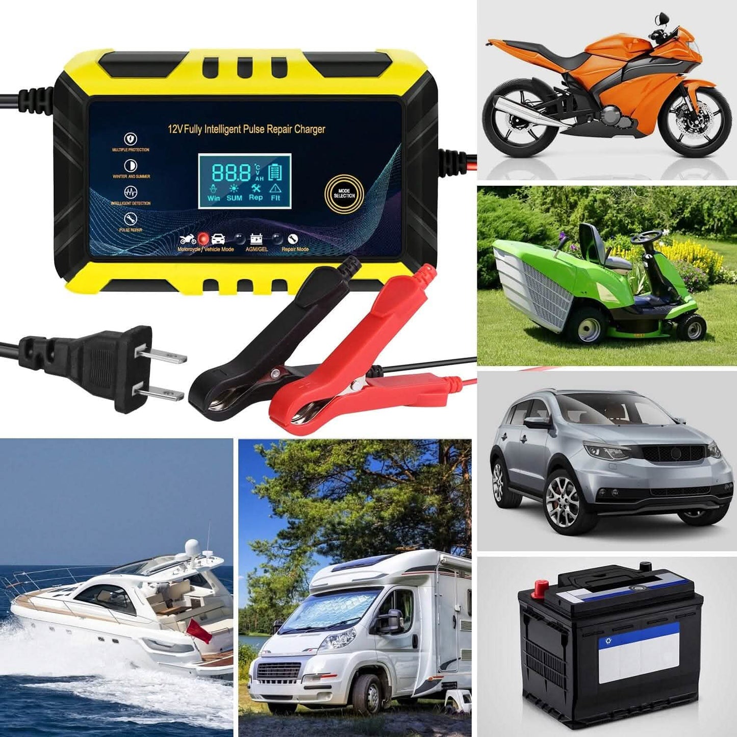 Car Battery Charger 12V/6A Smart Automatic Battery Charger Pulse Repair DailySale