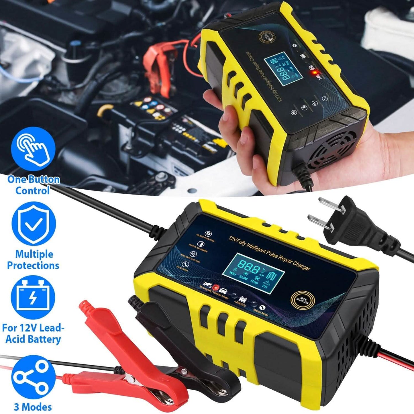Car Battery Charger 12V/6A Smart Automatic Battery Charger Pulse Repair DailySale