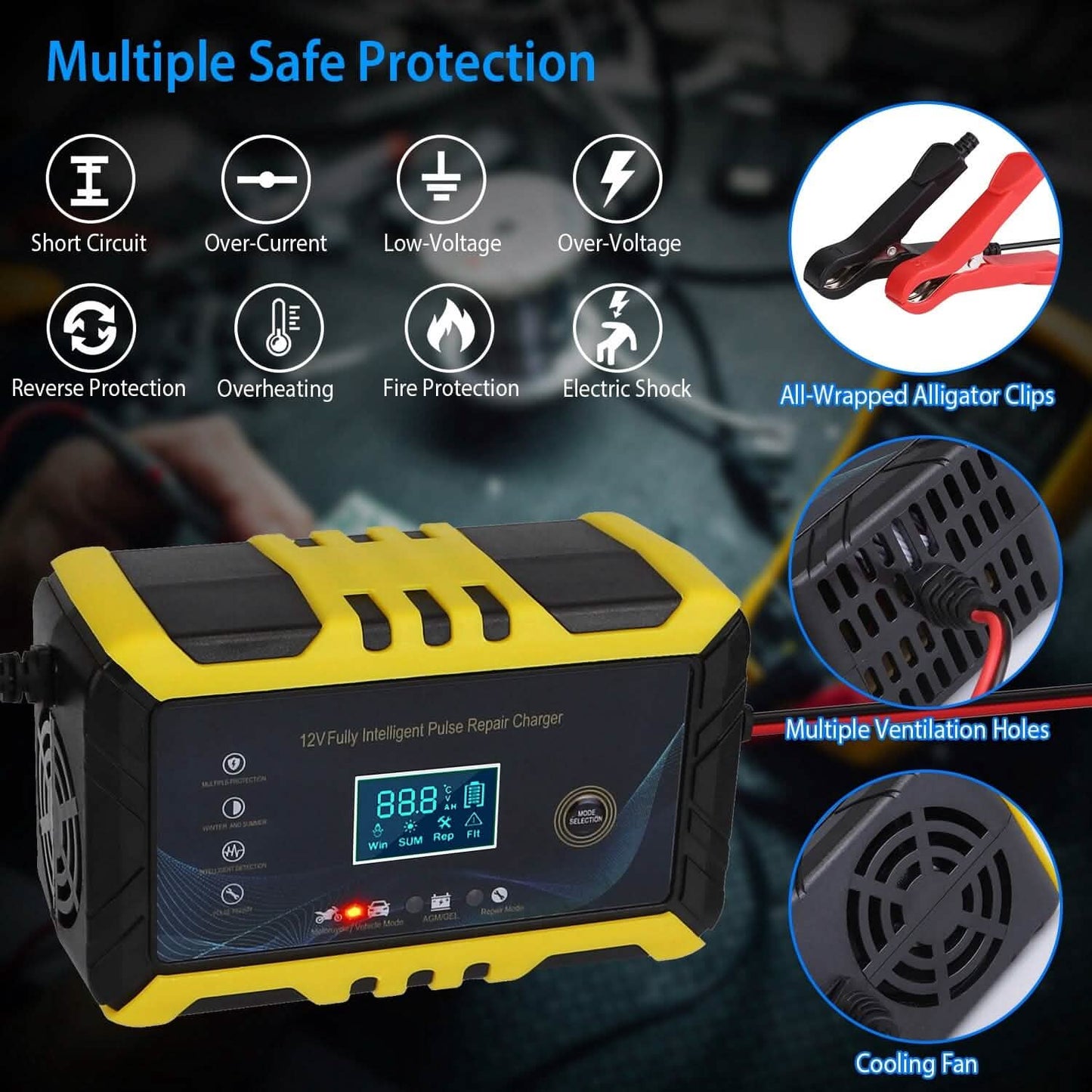Car Battery Charger 12V/6A Smart Automatic Battery Charger Pulse Repair DailySale