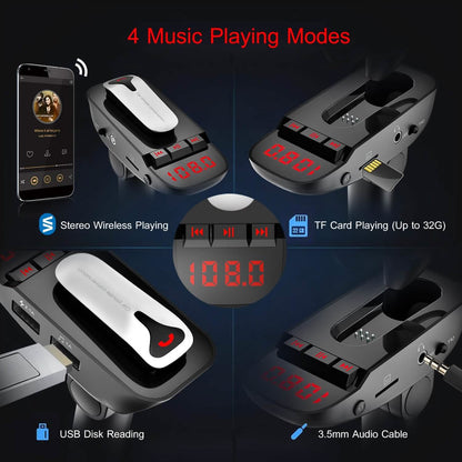 Car FM Transmitter with Wireless Earpiece 2 USB Charge Ports DailySale