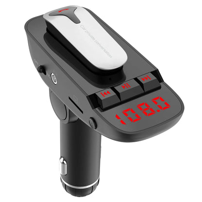 Car FM Transmitter with Wireless Earpiece 2 USB Charge Ports DailySale