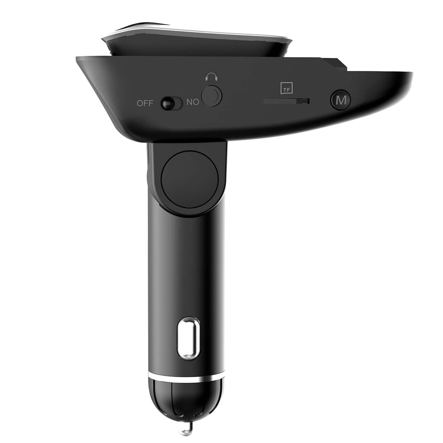Car FM Transmitter with Wireless Earpiece 2 USB Charge Ports DailySale
