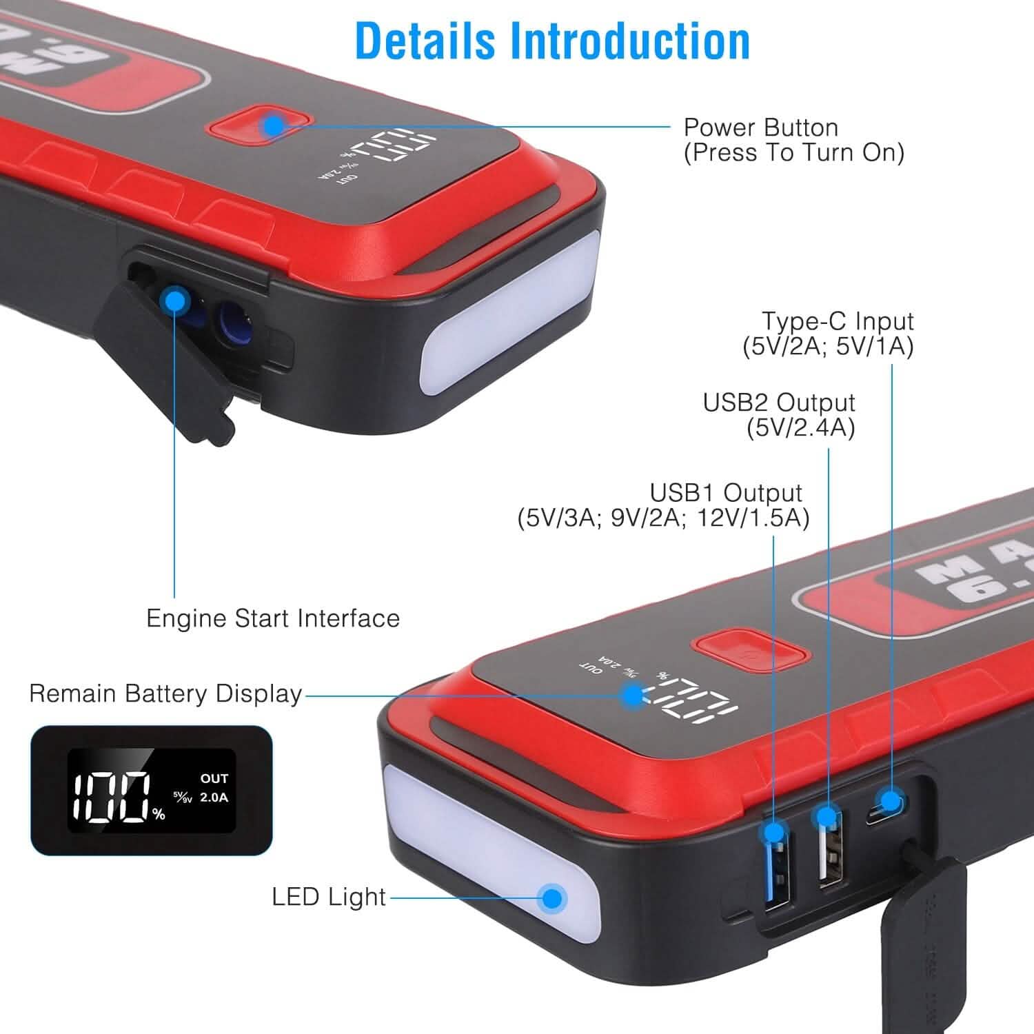 Car Jump Starter Booster 2500A Peak 25800mAh Battery Charger Power Bank DailySale