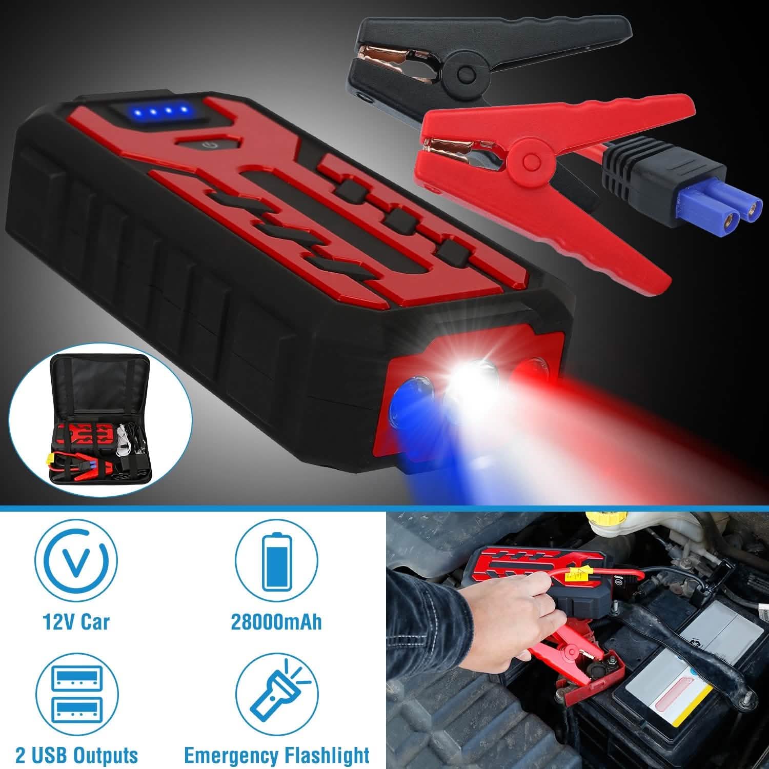 Car Jump Starter Booster with 4 Modes LED Flashlight DailySale
