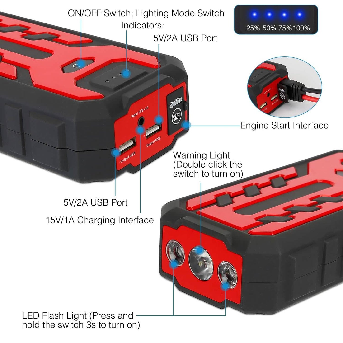 Car Jump Starter Booster with 4 Modes LED Flashlight DailySale