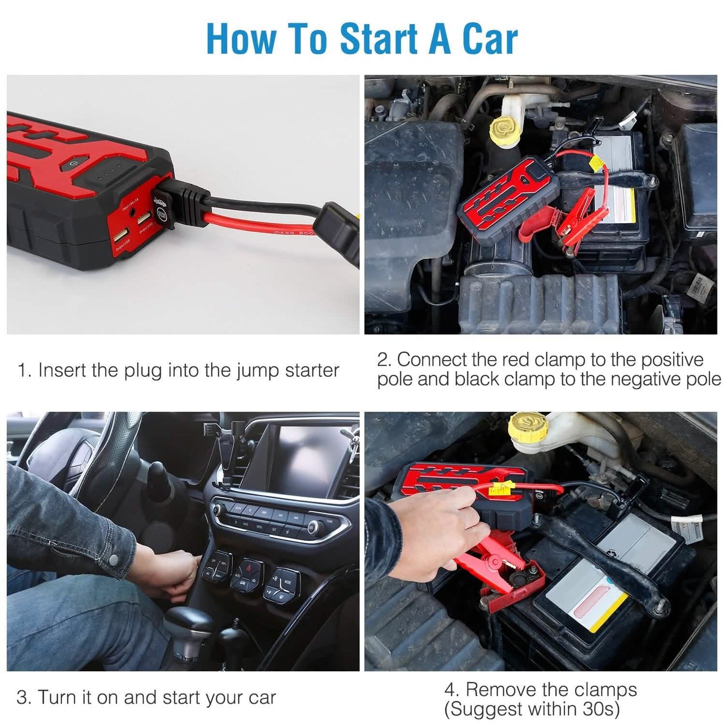 Car Jump Starter Booster with 4 Modes LED Flashlight DailySale