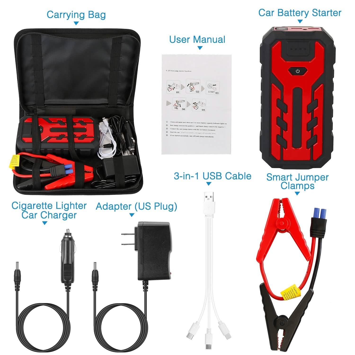Car Jump Starter Booster with 4 Modes LED Flashlight DailySale