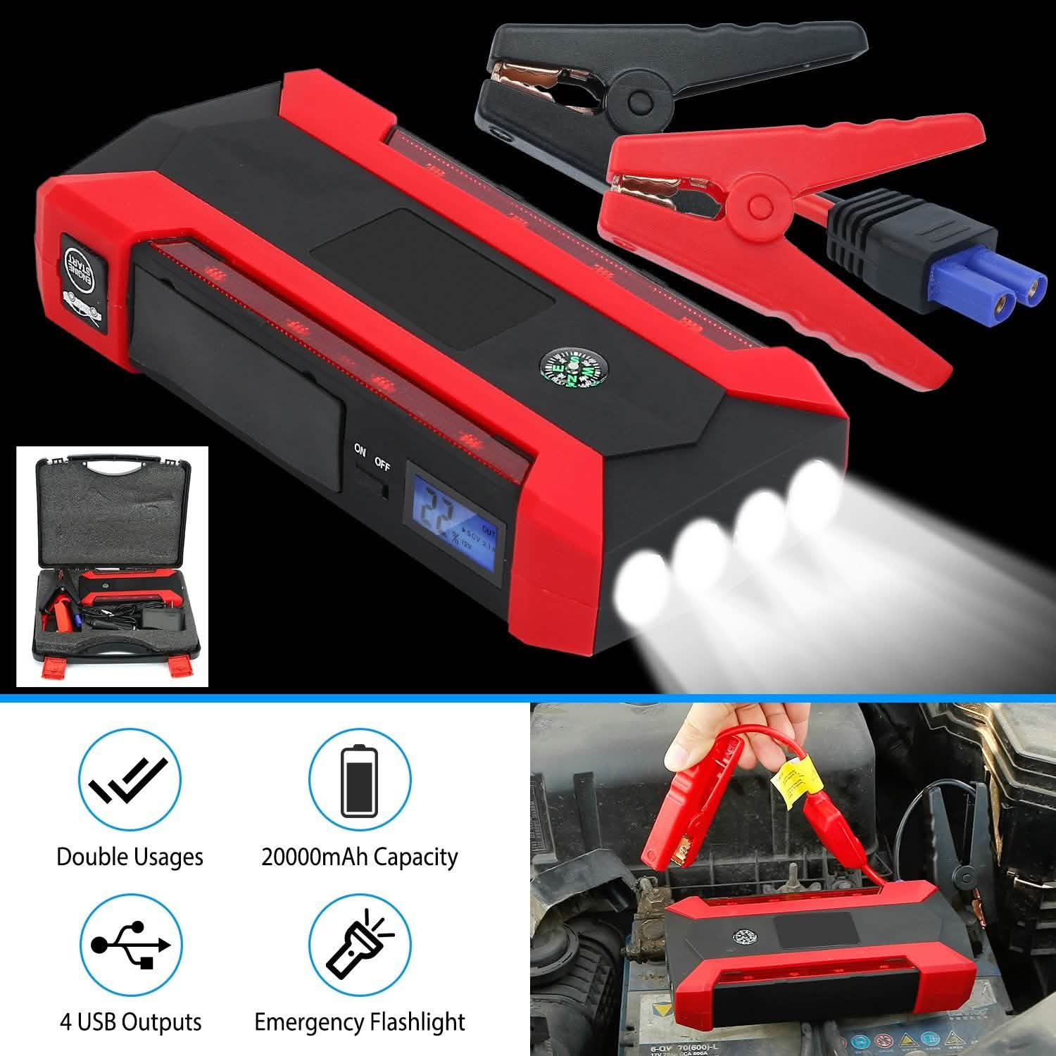 Car Jump Starter Booster with LCD Screen 4 Modes LED Flashlight DailySale