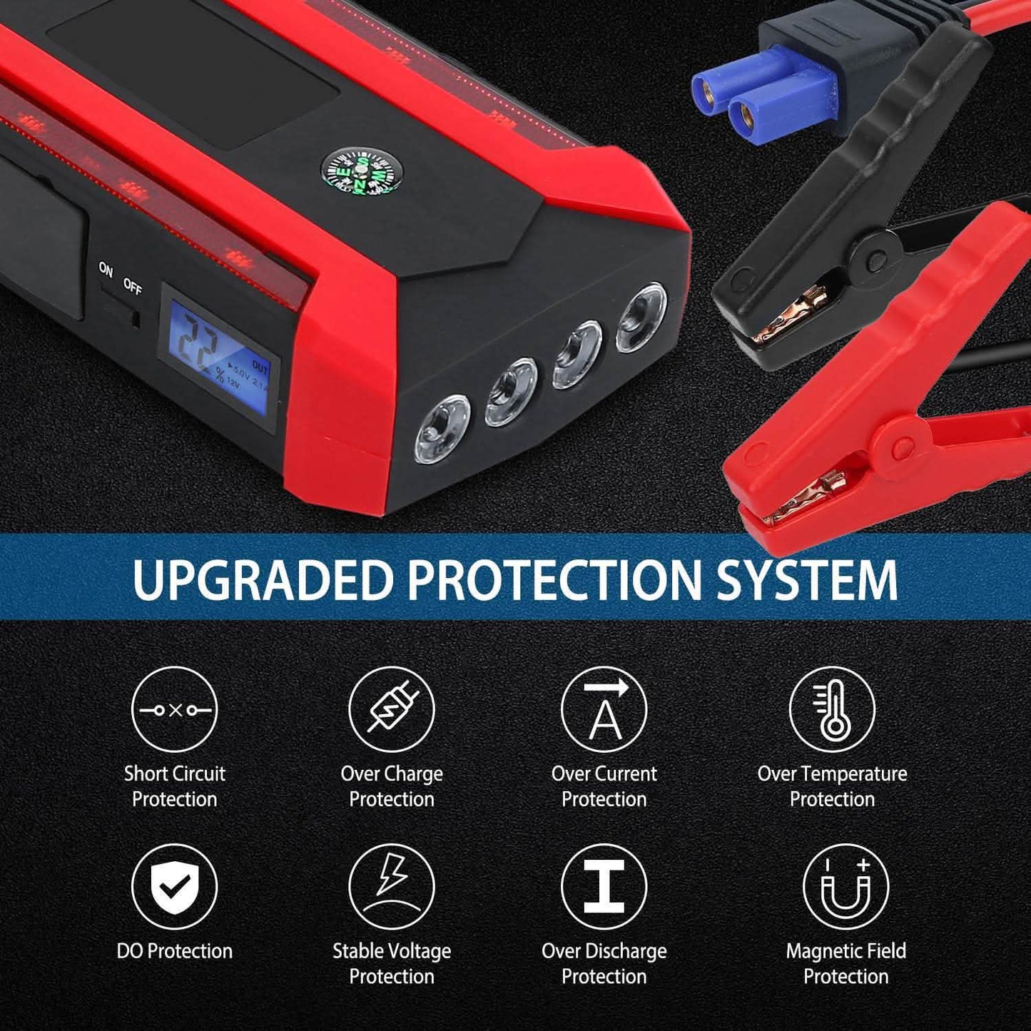 Car Jump Starter Booster with LCD Screen 4 Modes LED Flashlight DailySale