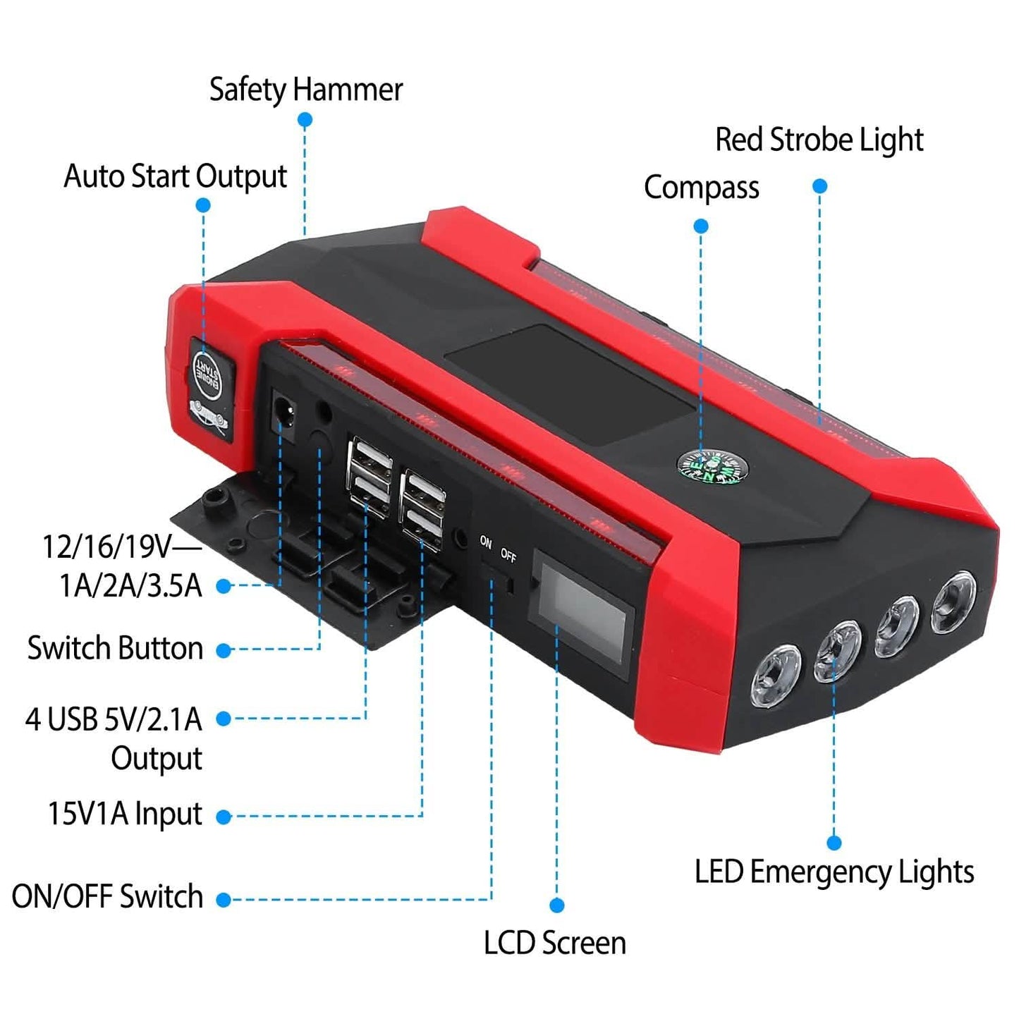 Car Jump Starter Booster with LCD Screen 4 Modes LED Flashlight DailySale