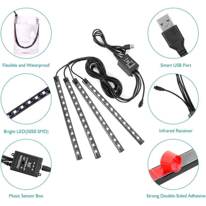 Car LED Strip Lights with Sound Active Function and Remote Controller DailySale