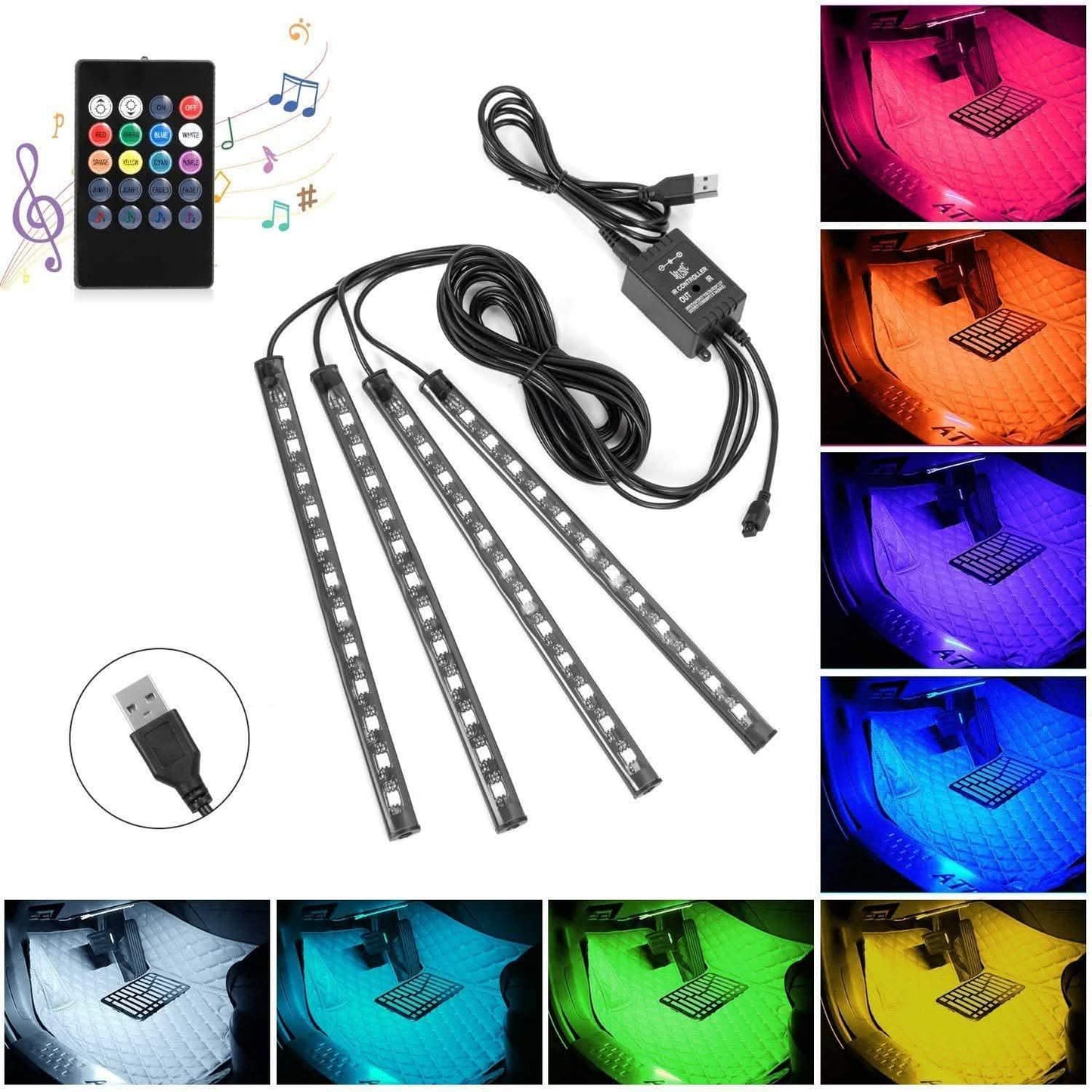 Car LED Strip Lights with Sound Active Function and Remote Controller DailySale
