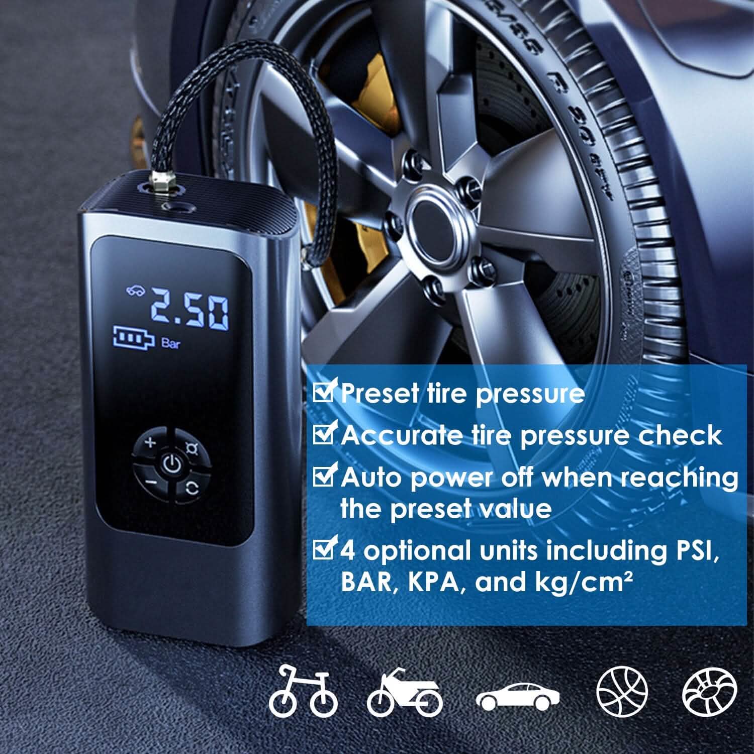 Car Tire Inflator Corded with LED Light DailySale