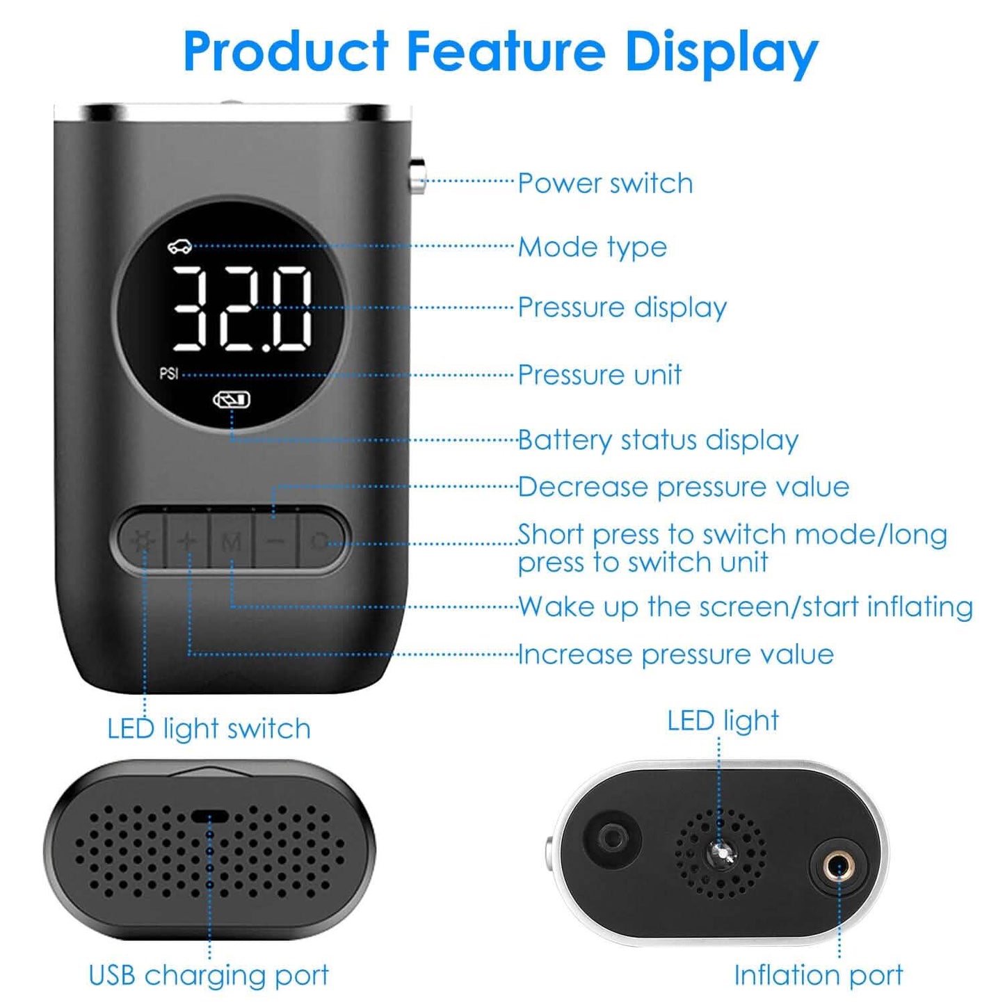 Car Tire Inflator Pump Portable 150 PSI with LED Light DailySale