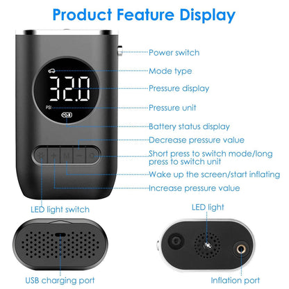 Car Tire Inflator Pump Portable 150 PSI with LED Light DailySale