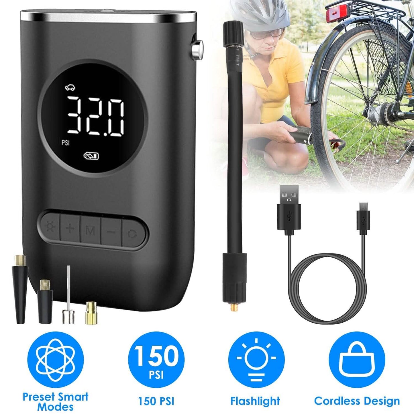 Car Tire Inflator Pump Portable 150 PSI with LED Light DailySale