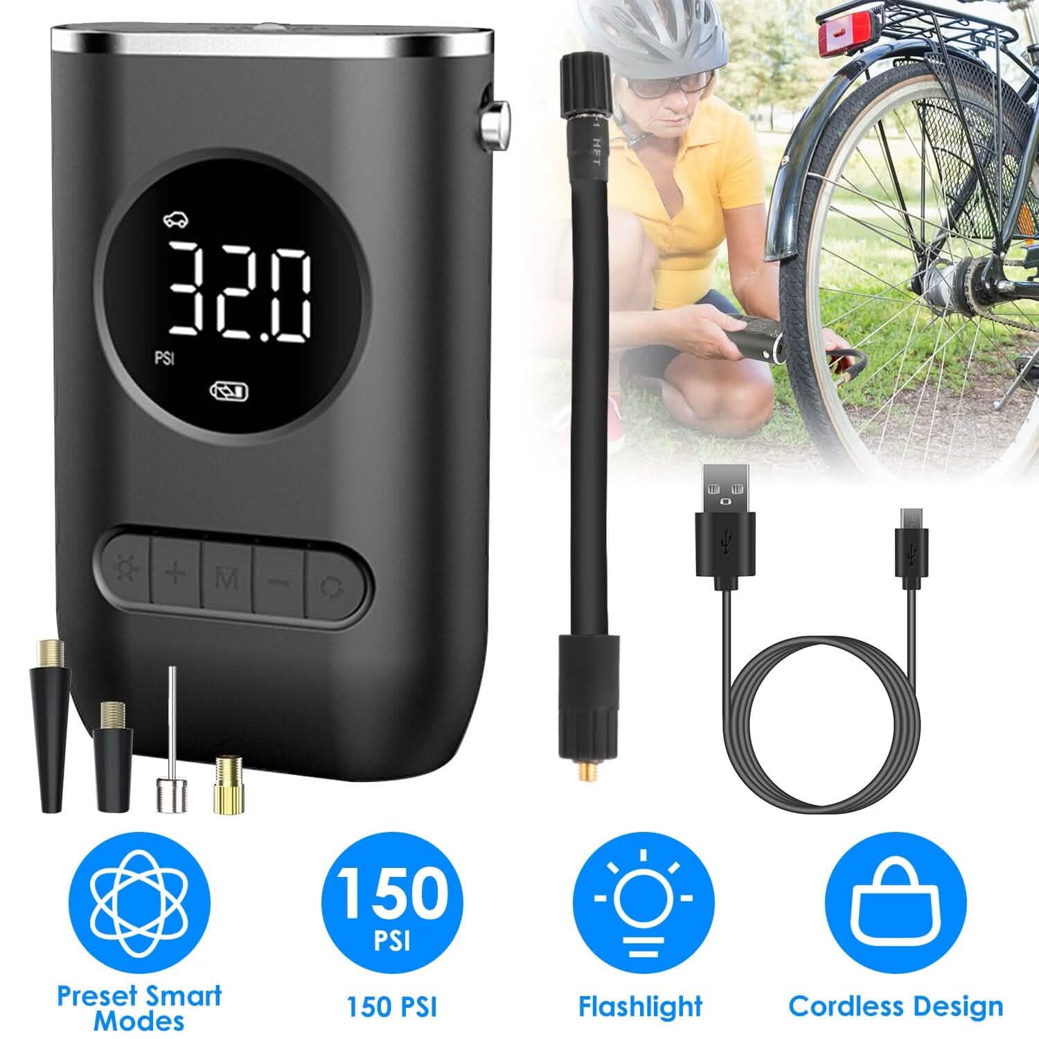 Car Tire Inflator Pump Portable 150 PSI with LED Light DailySale