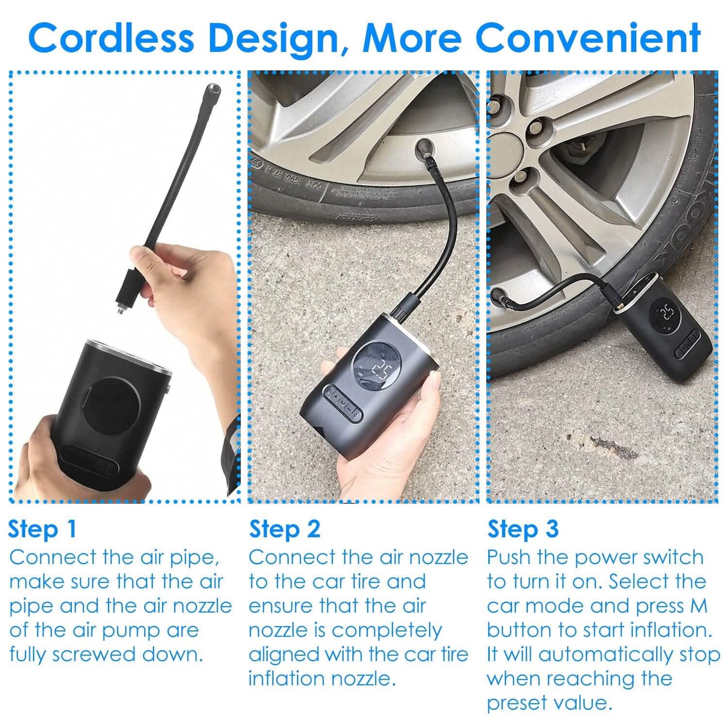 Car Tire Inflator Pump Portable 150 PSI with LED Light DailySale