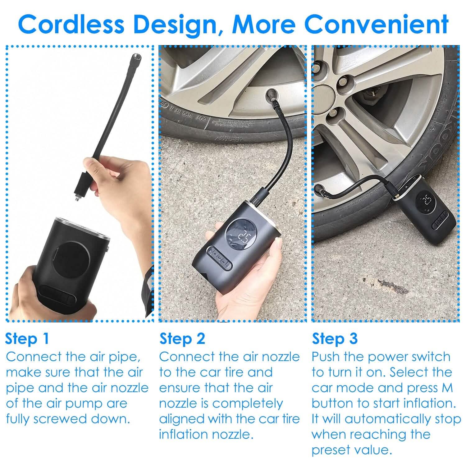Car Tire Inflator Pump Portable 150 PSI with LED Light DailySale