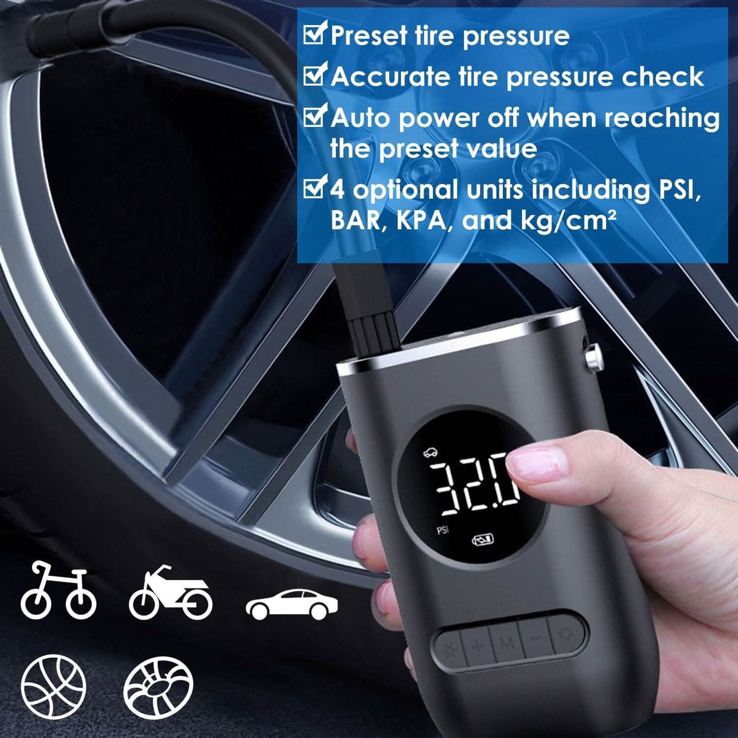 Car Tire Inflator Pump Portable 150 PSI with LED Light DailySale