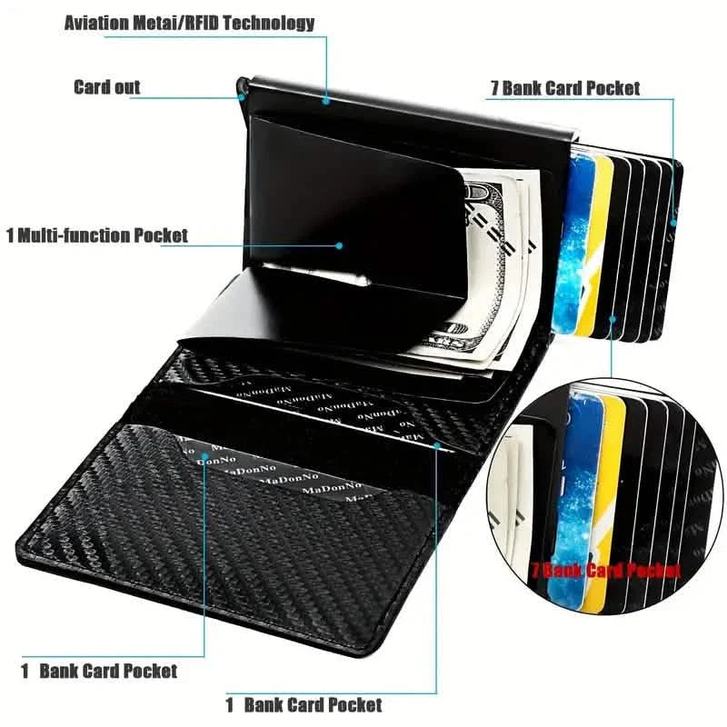 Carbon Fiber Credit Card Holder RFID Blocking, Slim Pop Up Minimalist Wallet DailySale