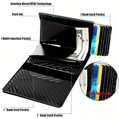 Carbon Fiber Credit Card Holder RFID Blocking, Slim Pop Up Minimalist Wallet DailySale