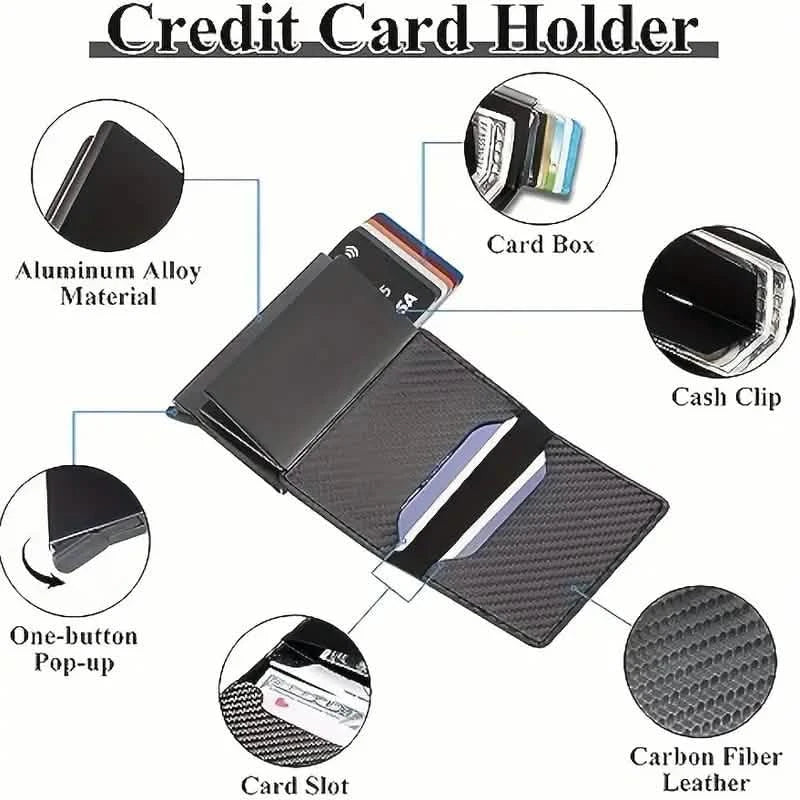 Carbon Fiber Credit Card Holder RFID Blocking, Slim Pop Up Minimalist Wallet DailySale