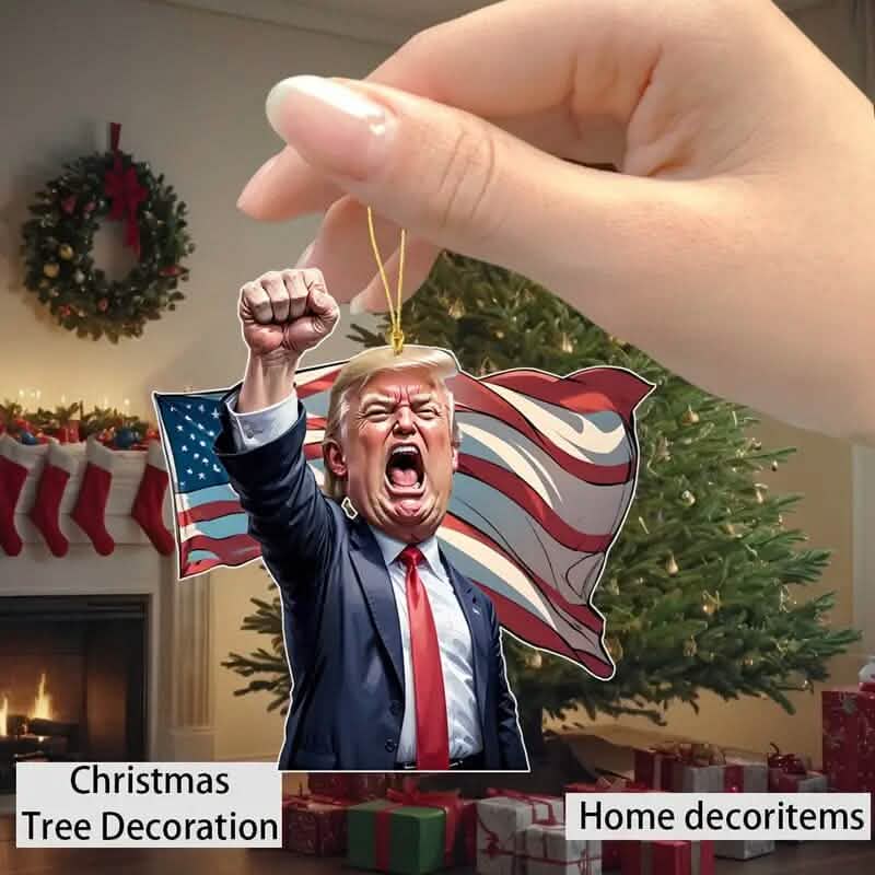 Caricature Style Trump Shouting Make America Great Again Acrylic Christmas Decorations DailySale