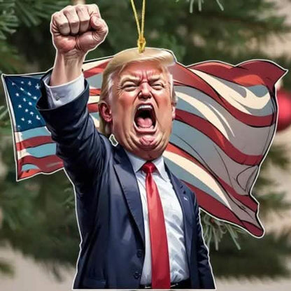 Caricature Style Trump Shouting Make America Great Again Acrylic Christmas Decorations DailySale