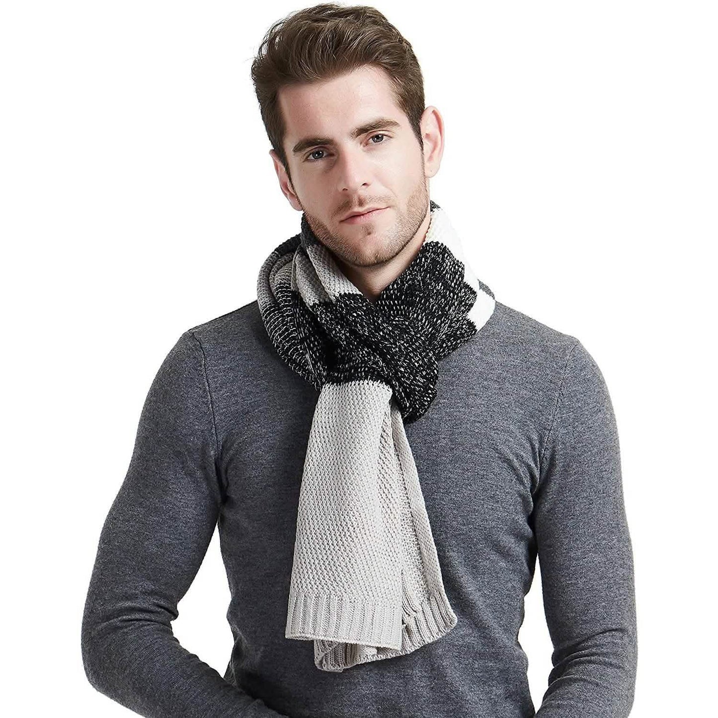 Cashmere Feel Wool Blend Long Scarf Color Block Striped Patchwork DailySale