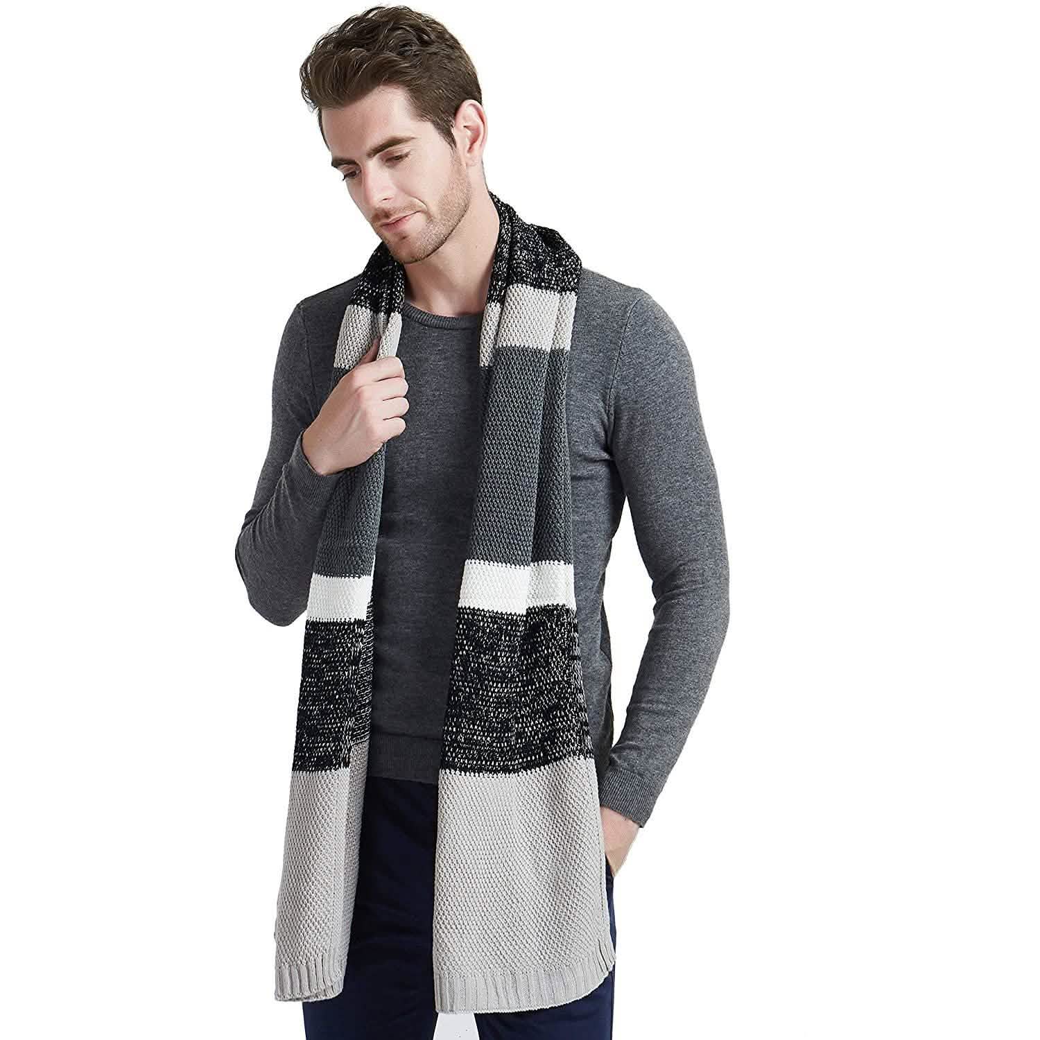 Cashmere Feel Wool Blend Long Scarf Color Block Striped Patchwork DailySale