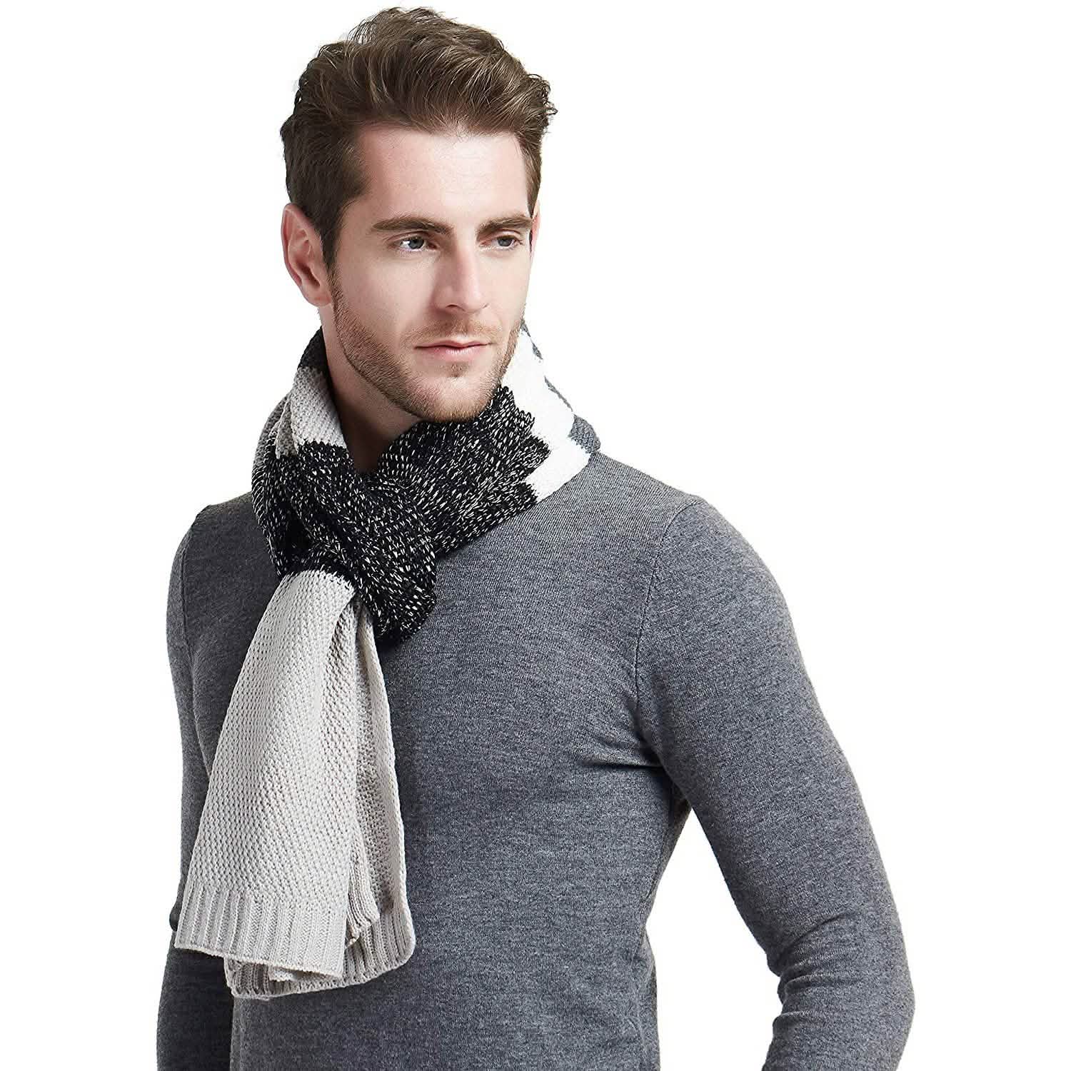 Cashmere Feel Wool Blend Long Scarf Color Block Striped Patchwork DailySale