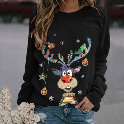 Casual O-Neck Long Sleeve Elk Print Hoodies and Pullover Tops Tees Hoody DailySale