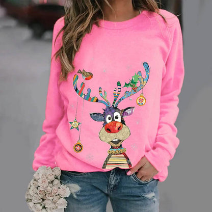 Casual O-Neck Long Sleeve Elk Print Hoodies and Pullover Tops Tees Hoody DailySale