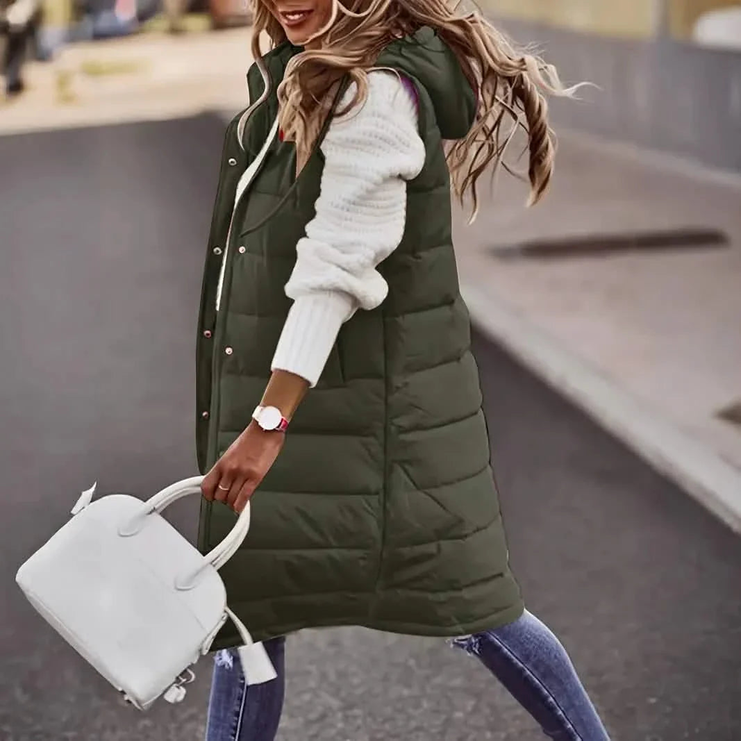 Casual Sleeveless Long Button Front Hooded Coat Outerwear DailySale