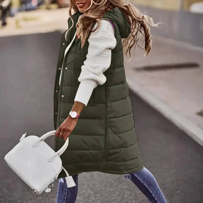 Casual Sleeveless Long Button Front Hooded Coat Outerwear DailySale