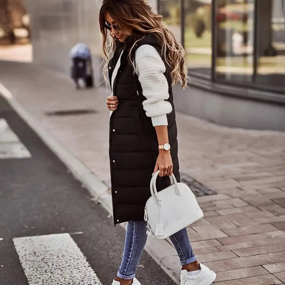 Casual Sleeveless Long Button Front Hooded Coat Outerwear DailySale