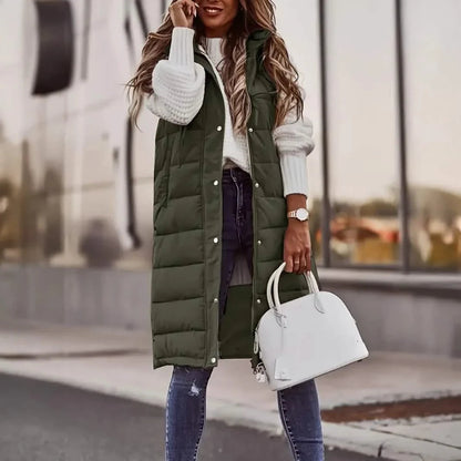 Casual Sleeveless Long Button Front Hooded Coat Outerwear DailySale