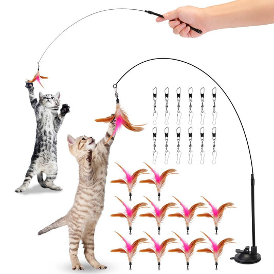 Cat Feather Wand Rod with 12 Pieces Feather Replacements for Cats DailySale