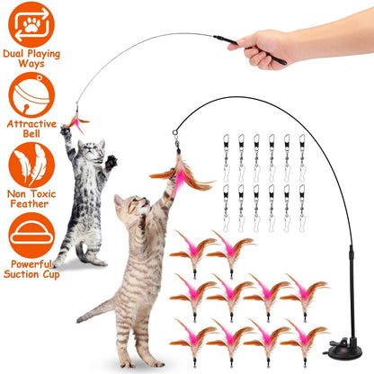 Cat Feather Wand Rod with 12 Pieces Feather Replacements for Cats DailySale